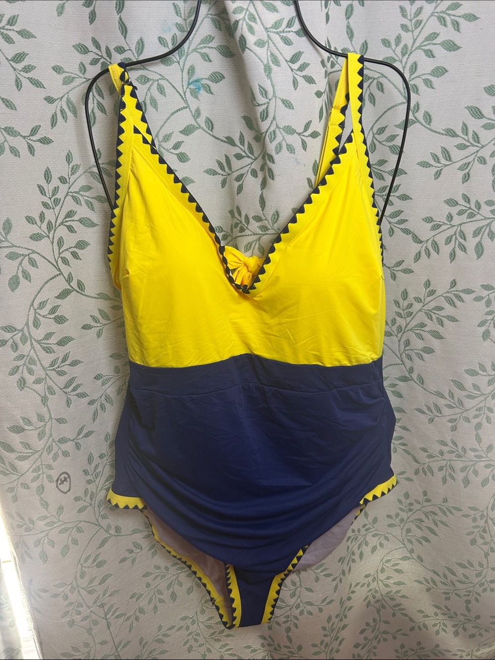 Amazon Yellow and Navy V-Neck One-Piece Swimsuit